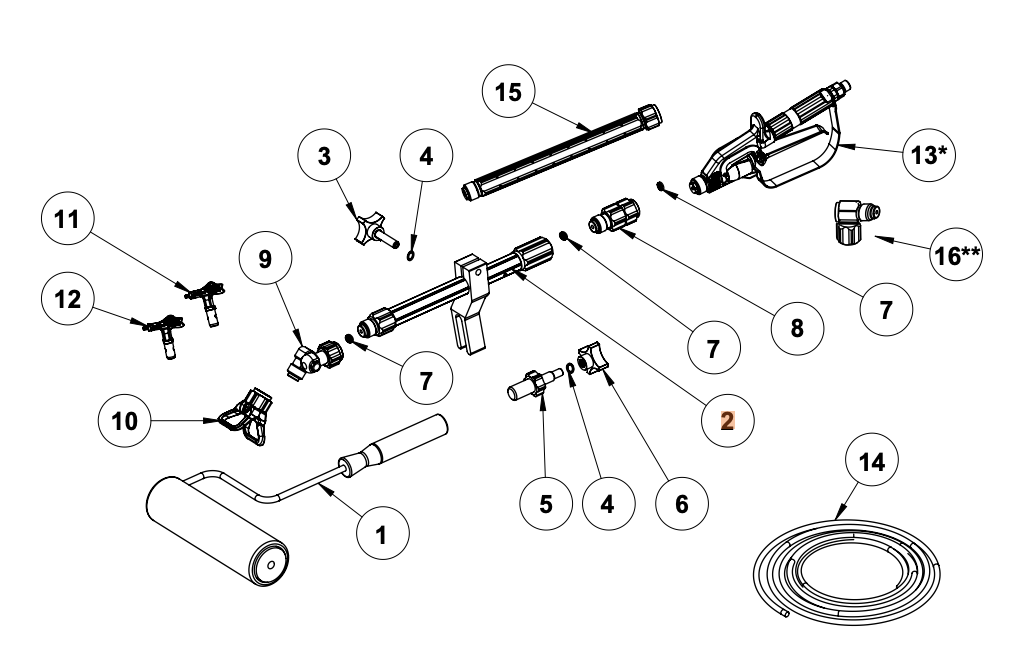 Tritech 90 Winkeladapter 7/8" & 11/16" für Düsenverlängerungen - Spritzroller-Lanze 46 cm (18") komplett