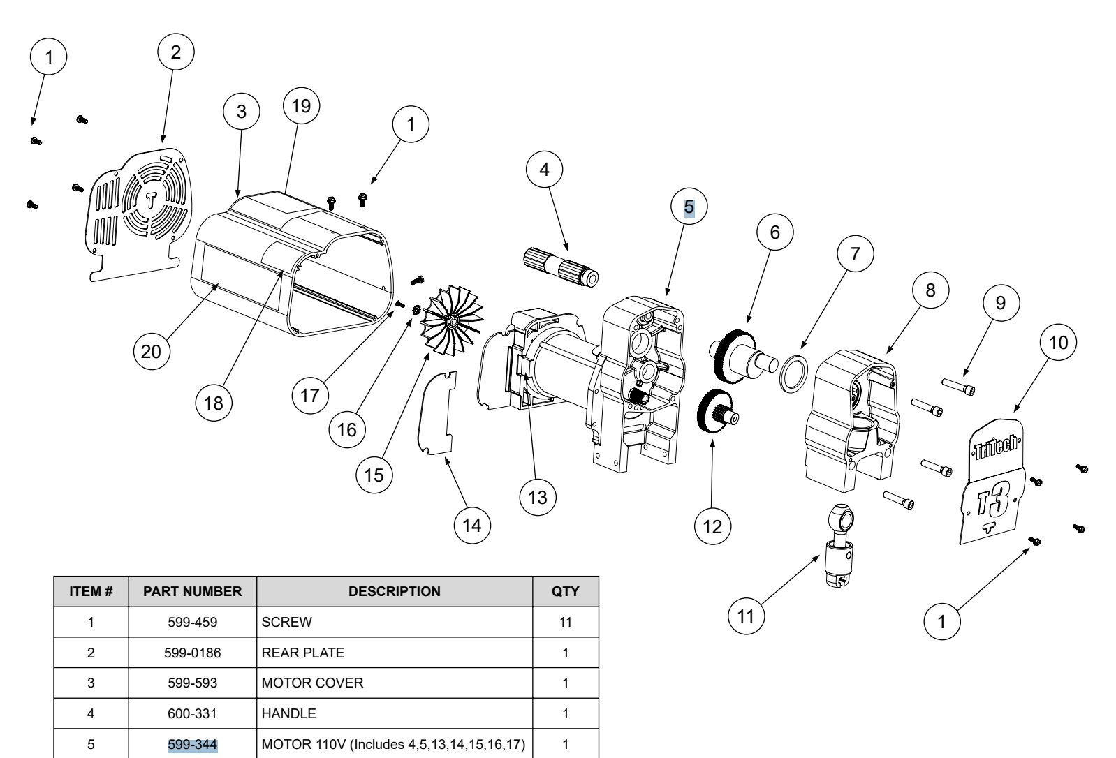TriTech Motor komplett 110V T3 – Ersatzteil