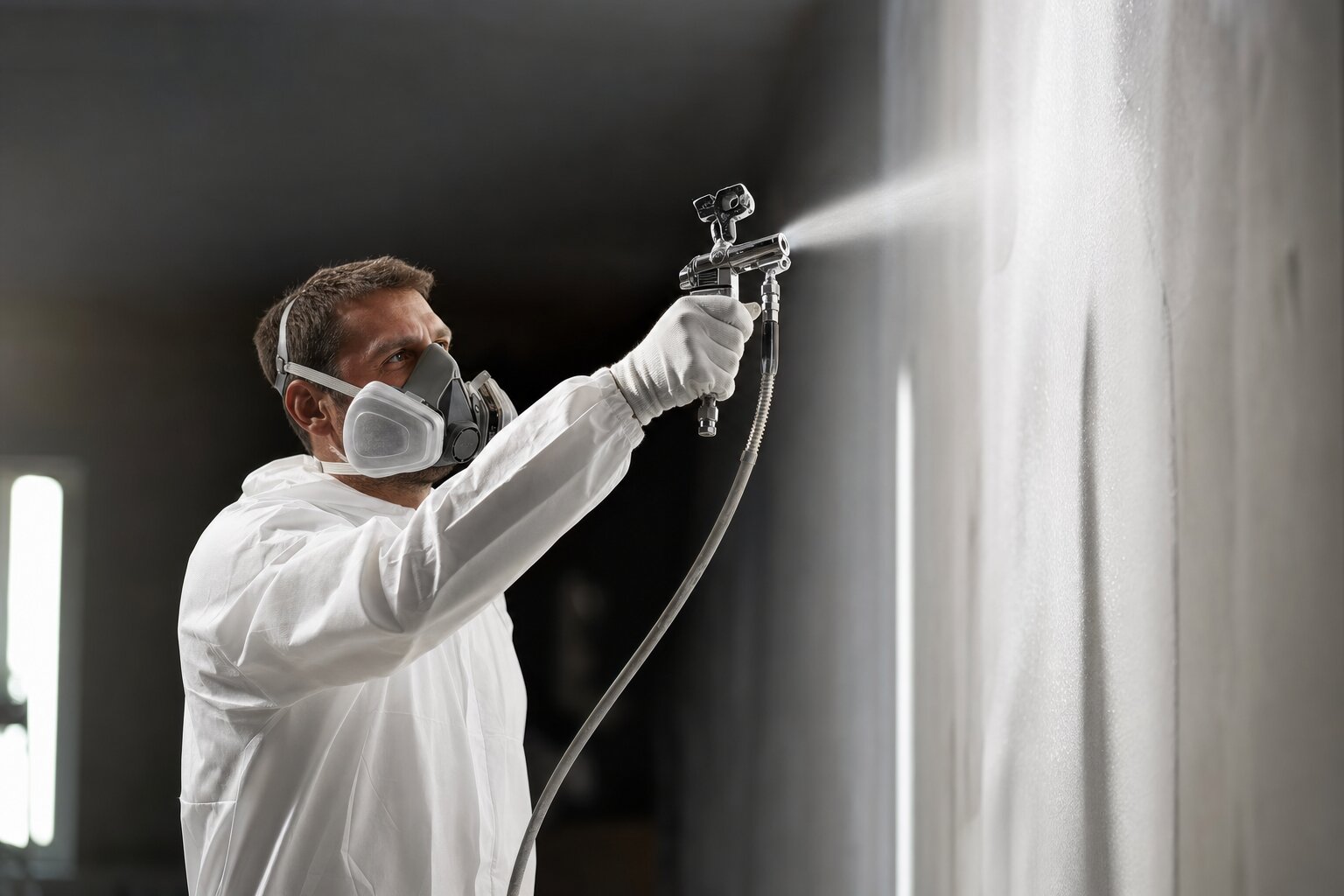Profi-Maler mit TriTech Airless-Pistole bei der Arbeit